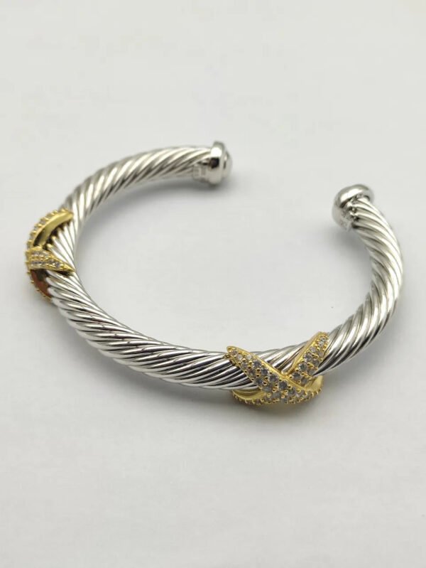 Cable Classic Bracelet with Pav&eacute; Diamond X in Two-Tone ??Where Classic Meets Radiance,7mm