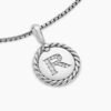 Initial Charm Necklace Sterling Silver with Diamond R