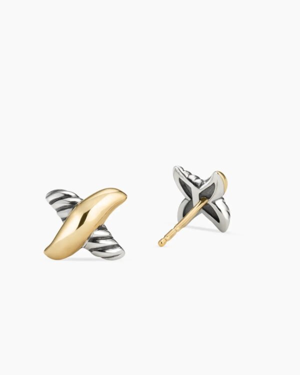 Petite X Stud Earrings Sterling Silver with 18K Yellow Gold, 7.5mm