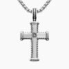 Chevron Cross Pendant Sterling Silver with Black Diamonds