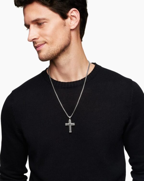 Chevron Cross Pendant Sterling Silver with Black Diamonds