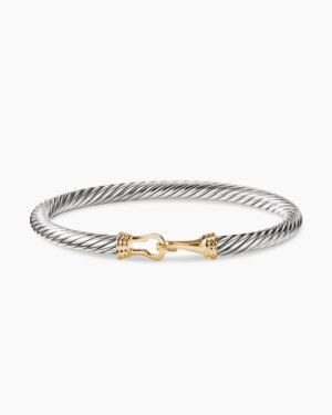 Buckle Classic Cable Bracelet Sterling Silver with 14K Yellow Gold, 5mm