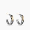 Cable Loop Hoop Earrings Sterling Silver with 18K Yellow Gold, 22mm