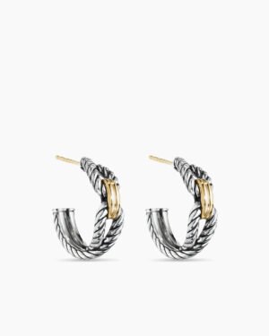 Cable Loop Hoop Earrings Sterling Silver with 18K Yellow Gold, 22mm