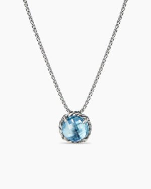 Petite Chatelaine Necklace Sterling Silver with Blue Topaz, 10mm