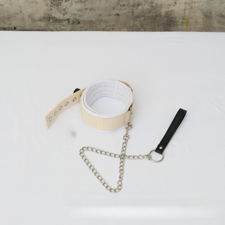 BDSM Collar Restraint with Chain White